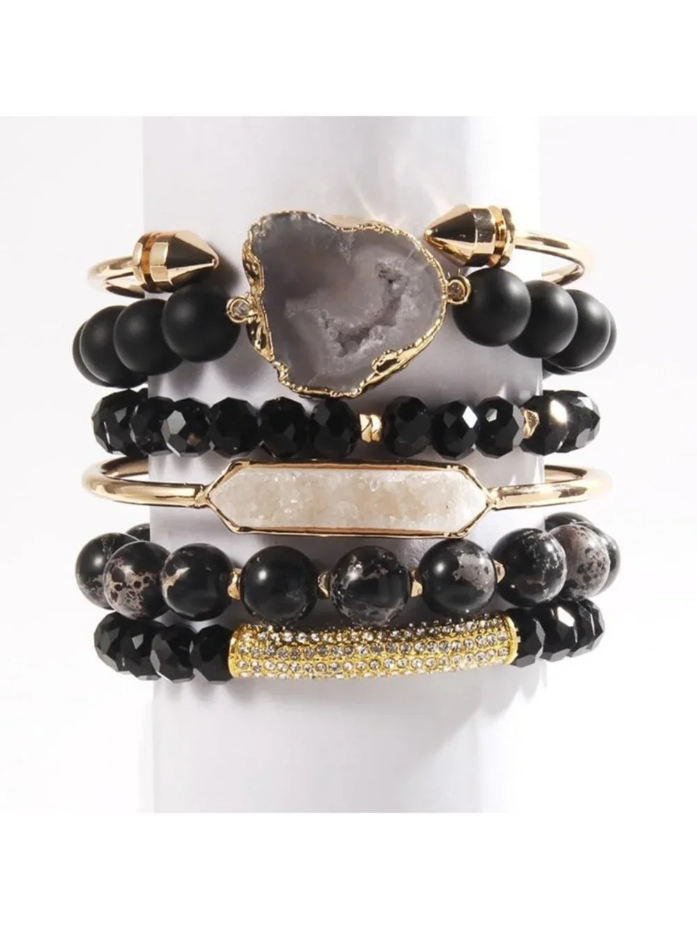 5PCS Boho Stackable Natural Beaded Bracelets & Bangles for Women & Men